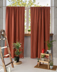 Reddish Brown linen curtain with blackout, rod pocket - Linen Couture Boutique