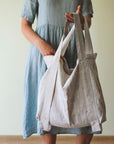 Safari Green and Greyish Mint linen canvas bag with two tones - Linen Couture Boutique