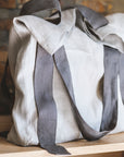 Safari Green and Greyish Mint linen canvas bag with two tones - Linen Couture Boutique