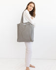 Striped Dark Grey linen weekender bag - Linen Couture