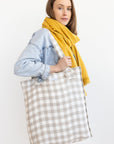 White and Natural check linen weekender bag - Linen Couture
