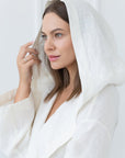 White linen robe with hoodie - Linen Couture