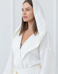 White linen robe with hoodie - Linen Couture