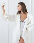 White linen robe with hoodie - Linen Couture