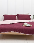 Dark Plum and Pale Pink double side linen bedding set, two tones - Linen Couture