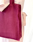 Dark Plum linen tote bag with embroidery - Linen Couture