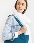 Dark Sea Blue linen large tote bag - Linen Couture