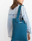 Dark Sea Blue linen large tote bag - Linen Couture