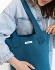 Greyish Green linen large tote bag - Linen Couture