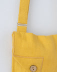 Honey Linen Shoulder Bag with Coconut Buttons and Adjustable Strap - Linen Couture