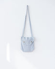 Ice Blue Linen Shoulder Bag with Coconut Buttons and Adjustable Strap - Linen Couture