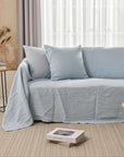 Natural Baby Blue Linen Sofa Cover: Stonewashed European Linen Slipcover