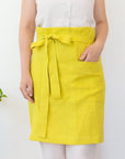 Lemon linen waist apron - Linen Couture