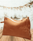 Light Chestnut linen toiletry bag - Linen Couture