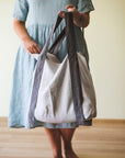 Light Grey and Grey linen canvas bag two tones - Linen Couture