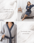 Light Grey and Grey linen waffle robe two tones - Linen Couture