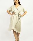 Light Grey linen wrap dress - Linen Couture