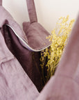 Linen beach bag with pocket and zipper in Pastel Plum - Linen Couture