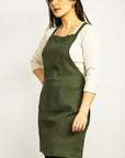 Moss Green linen apron - Linen Couture