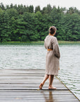 Natural and Amber linen waffle robe two tones - Linen Couture