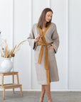 Natural and Amber linen waffle robe two tones - Linen Couture