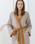 Natural and Amber linen waffle robe two tones - Linen Couture