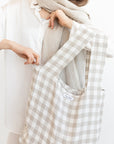 Natural and White check linen tote bag with inside pocket - Linen Couture