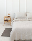 Natural Light and Striped Beige double side linen bedding set - Linen Couture