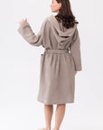Natural linen waffle robe with hoodie - Linen Couture