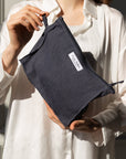 Night Blue linen large makeup bag with zipper - Linen Couture