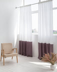 White and Pastel Plum linen curtains with tape, two tones - Linen Couture Boutique