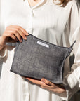 Pastel Plum linen large makeup bag with zipper - Linen Couture Boutique