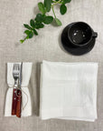 Set of White Linen Napkins with a Decorative Hem (250 gsm) - Linen Couture Boutique