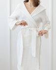 Waffle Linen Bathrobe with Hoodie in White - Linen Couture Boutique
