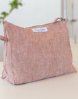 Reddish Brown linen large cosmetic bag - Linen Couture