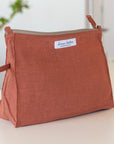 Reddish Brown linen large cosmetic bag - Linen Couture