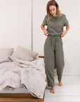 Safari green linen / Natural Linen Pajama set / Linen loungewear / Linen sleepwear - Linen Couture