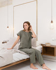 Safari green linen / Natural Linen Pajama set / Linen loungewear / Linen sleepwear - Linen Couture