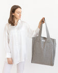 Striped Dark Grey linen weekender bag - Linen Couture