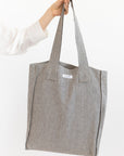 Striped Dark Grey linen weekender bag - Linen Couture